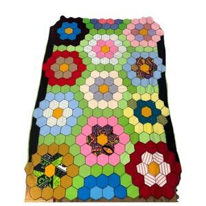 Vtg Grandmother’s Flower Garden Quilt Blanket Throw 34x50 Handmade Cottagecore